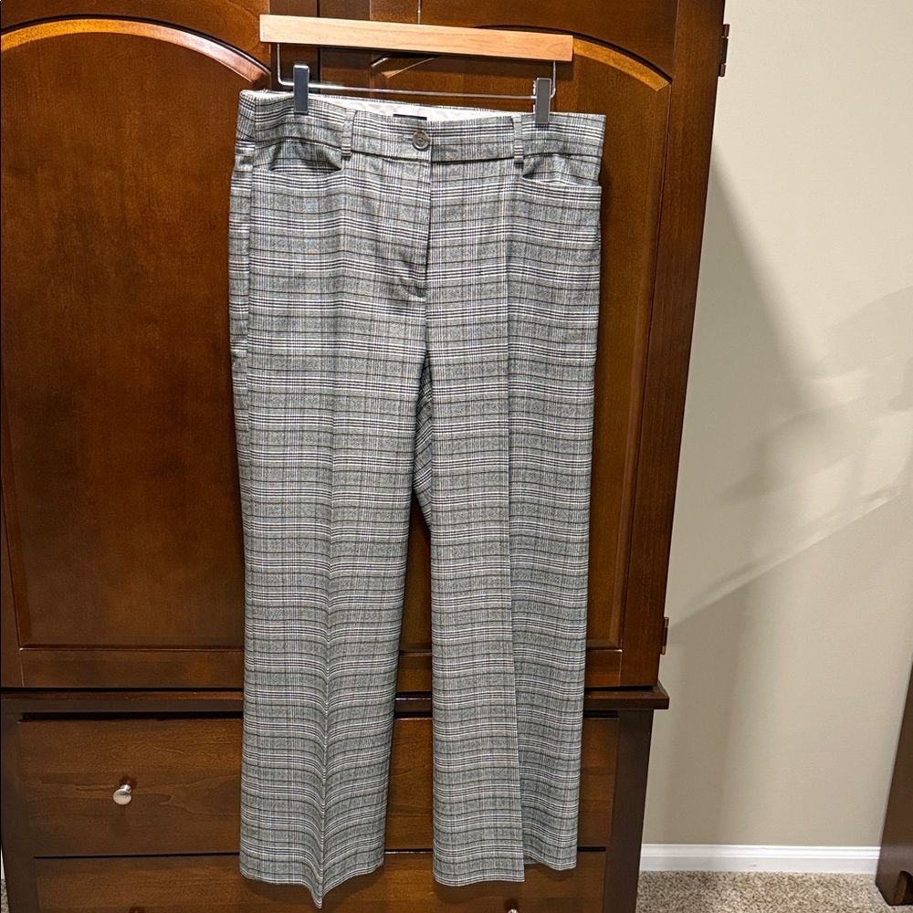LOFT Gray Plaid Wide Leg Dress Pants